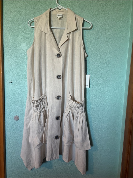 For Cynthia Dresses & Skirts - ForCynthia Sleeveless Button-Front Cream Midi Dress 55% Linen Medium NWT